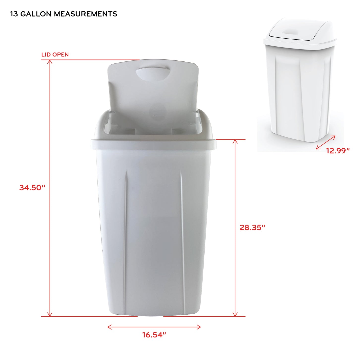 13 Gallon Trash Can, Plastic Swing Top Kitchen Garbage Trash Can, Bla