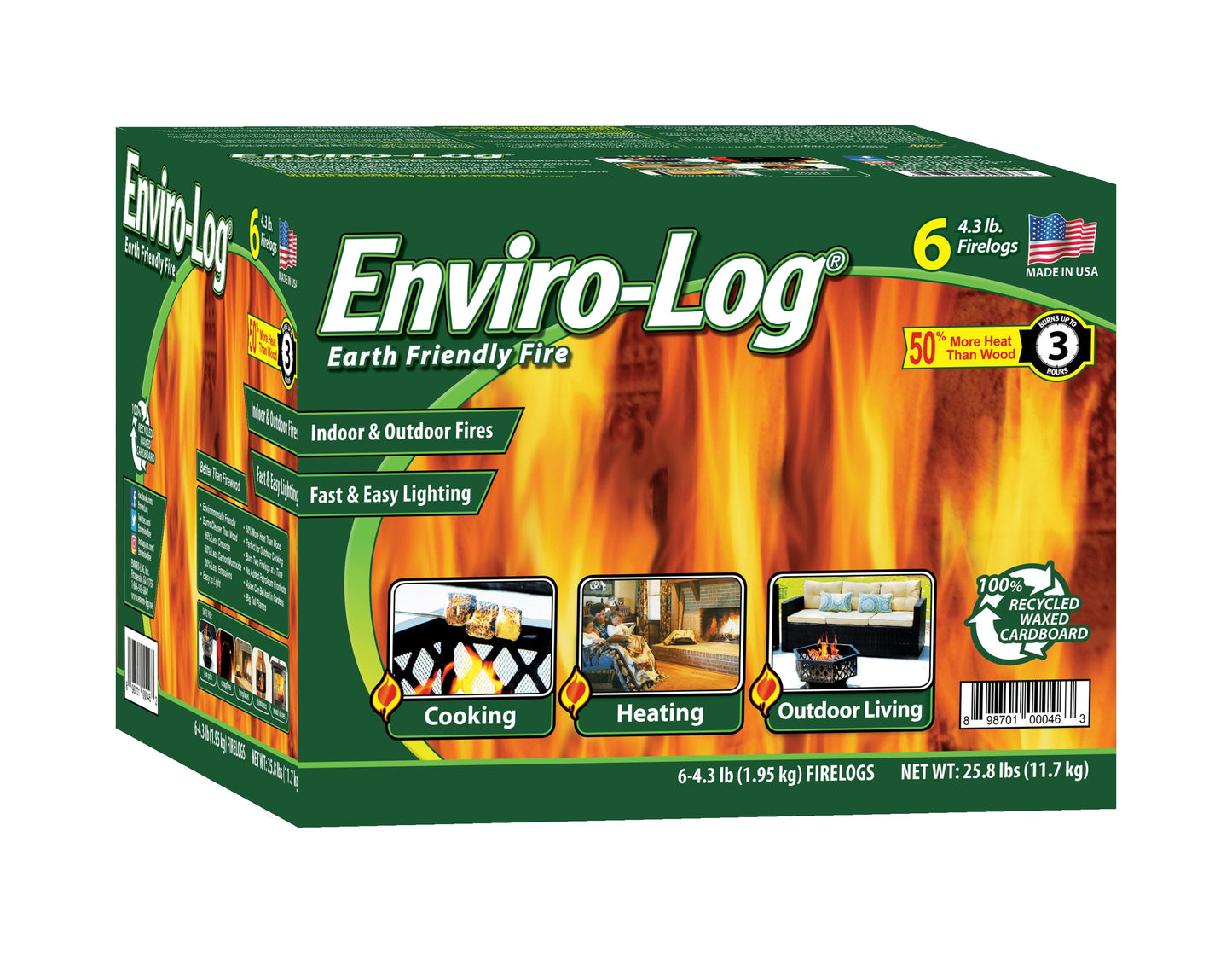 Envirolog Indoor and Outdoor Fire Wood, 4.3 Lb Firelogs, 6 Count