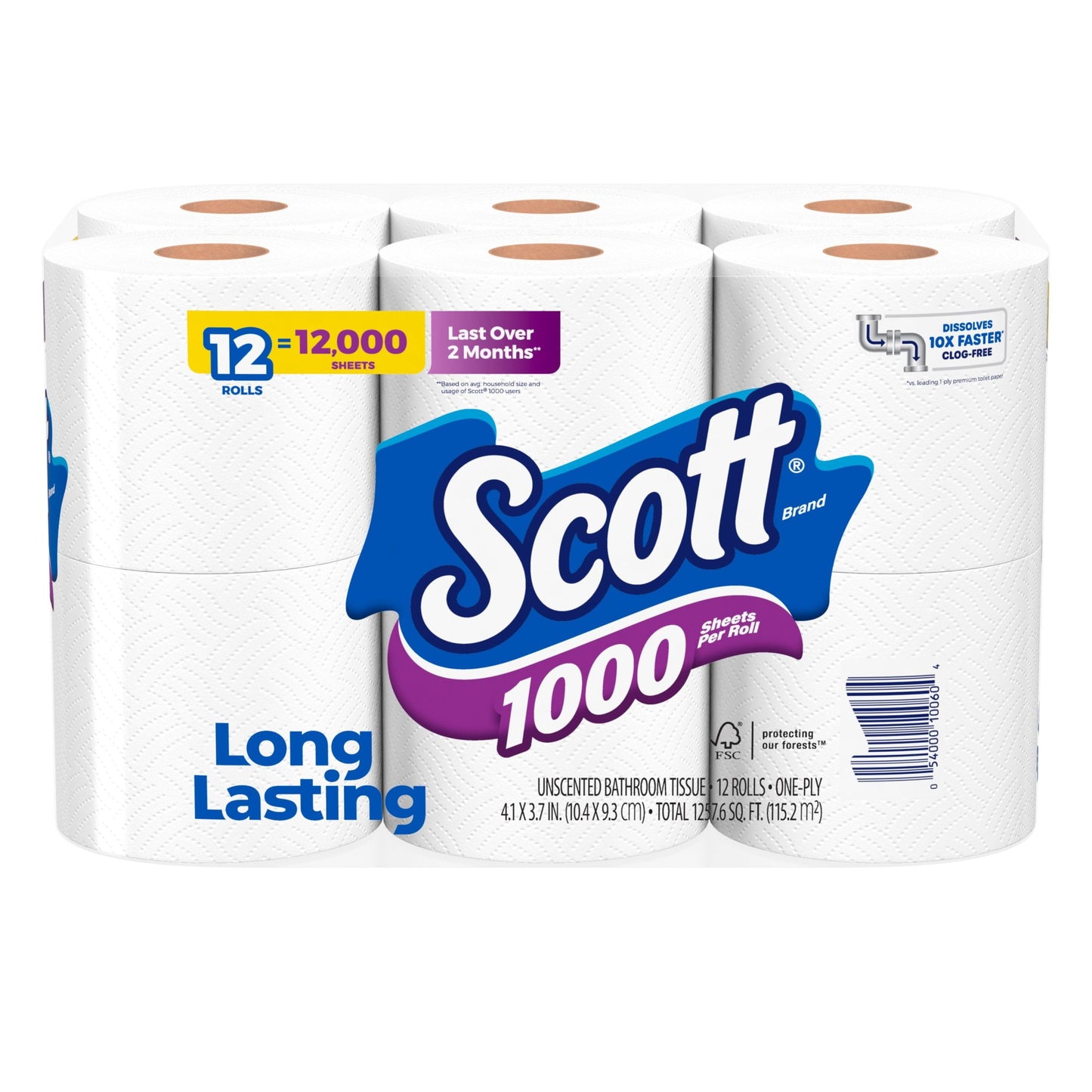 1000 Toilet Paper, 12 Rolls, 1,000 Sheets per Roll