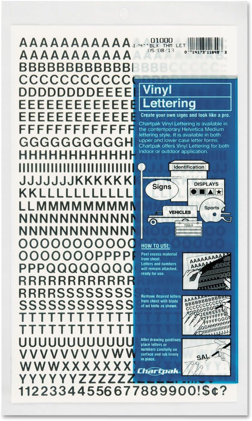 Self-Adhesive Vinyl Capital Letters and Numbers, 1/4 Inches High,