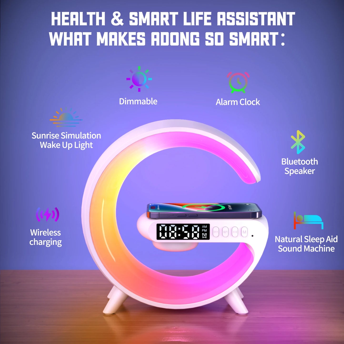 Wholesale Price Smart Alarm Clock Colorful Light RGB  Mini Size G Shape  Speaker Wake up Lamp Table Lamp
